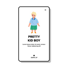 Fototapeta premium Pretty Kid Boy Walking In Park Outdoor Vector. Caucasian Blonde Pretty Kid Boy Resting Outside And Playing On Playground. Character Childhood Enjoyment Web Flat Cartoon Illustration