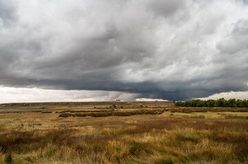 Storm reaching Gallocanta Lake, big clouds and rain
