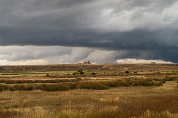 Storm reaching Gallocanta Lake, heavy clouds and rain