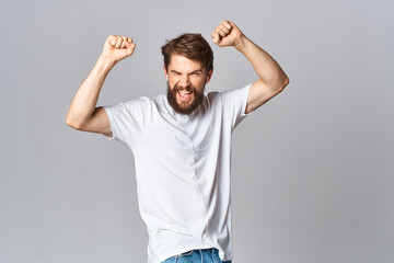 man in white t-shirt fun dance entertainment lifestyle happy