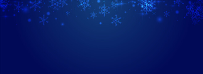 Silver Snowflake Vector Pnoramic Blue Background.
