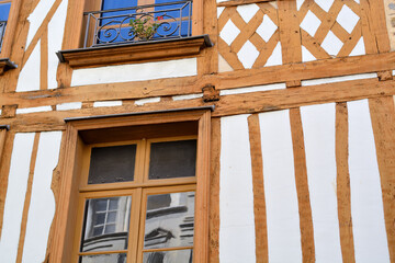 Details of a typical half-timbered facades of Rennes - Brittany, France.