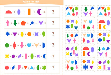  Logic game for children. Find the correct answer card for each example. Development of attention, memory, thinking