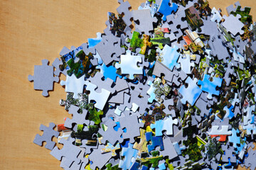 Jigsaw puzzle pieces on the table