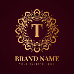 Gold color luxury letter t brand logo design template