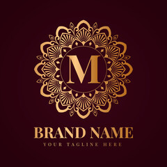 Gold color luxury letter m brand logo design template