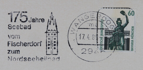 briefmarke stamp gestempelt used frankiert cancel vintage retro alt old slogan werbung wangerooge...