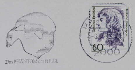 briefmarke stamp gestempelt used frankiert cancel vintage retro alt old slogan werbung musical...