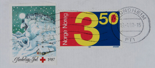 briefmarke stamp gestempelt used frankiert cancel vintage retro alt old norwegen norway norge noreg...