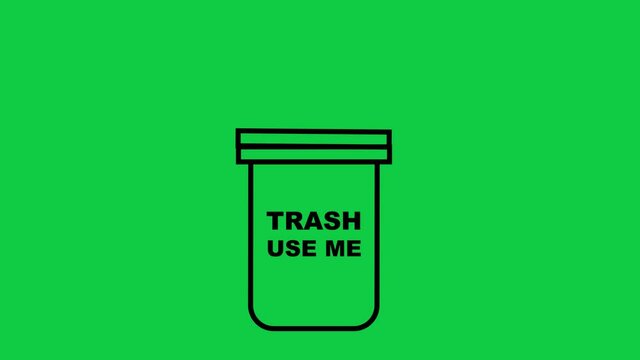 Trash animated cartoon icon on Green screen background - Trash use me on Chroma key background