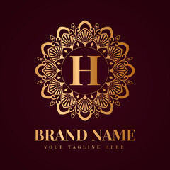 Gold color luxury letter h brand logo design template