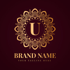 Gold color luxury letter u brand logo design template