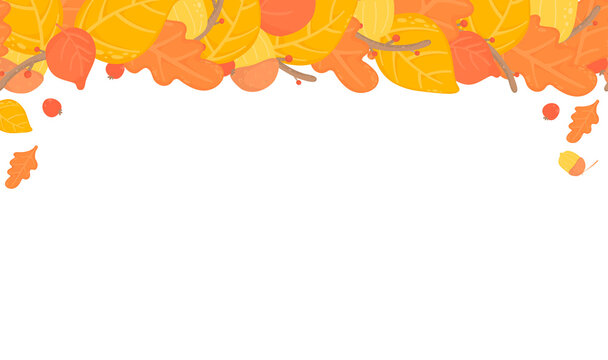 autumn leaves seamless background, orange and yellow autumn leafes, branches design. Nature,organic items.Vector