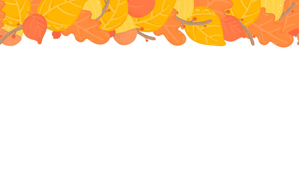 autumn leaves seamless background, border with yellow autumn leafes, branches design. Nature,organic items.Vector