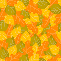 Autumn seamless pattern with different leaves. Colorful autumn leaves seamless background