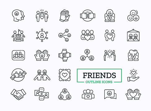 Vector friendship icon set with sign of teamwork, hands, group of people
