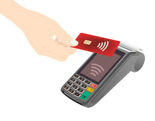 Contactless payment purchasing, nfc, credit card purchase, payment, tap to pay vector stock illustration