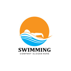 swimming pool logo vector icon, swimmer athlete, concept inspiration