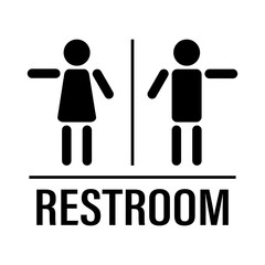 Male and female gender symbols isolated on white background. Restroom banner. Humans black pictograms. Minimalist toilet signage. People icons with gestures.