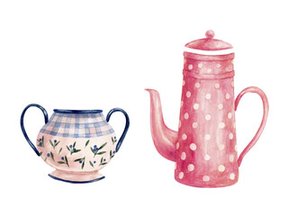 Teapot enameled with watercolor