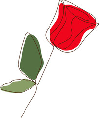 One line art red rose 