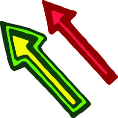 Vector hand drawn colored doodle arrows, simple vector icons, red and green arrows