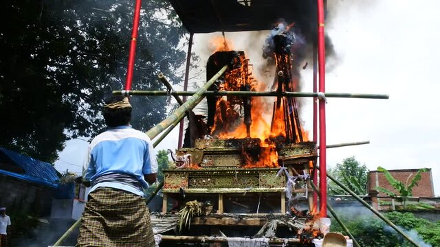 Ngaben tradition burning bodies at  Bali