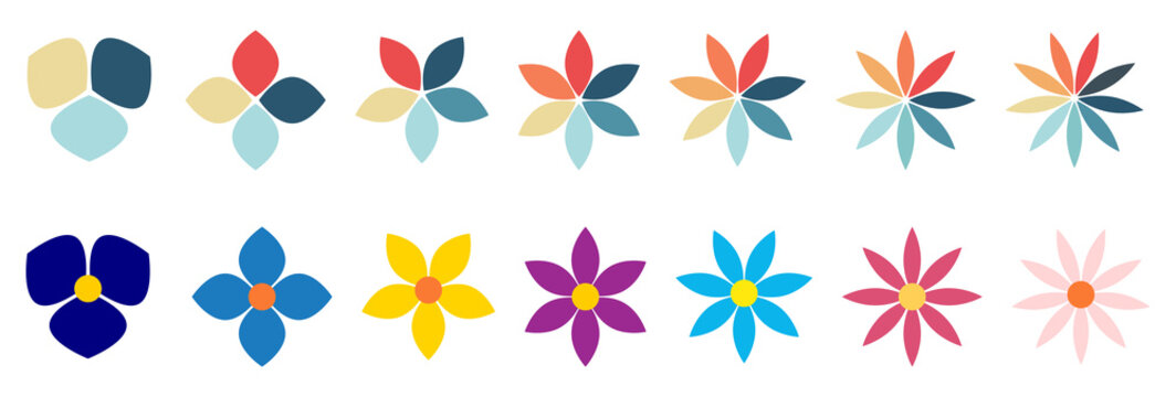 Flower like shapes with different number of petals, can be used as infographics element with three to nine options