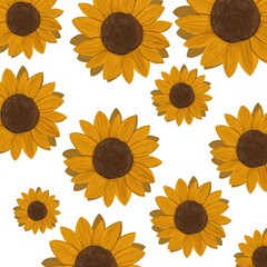 Sunflowers pattern.  Volumetric flowers. autumn bouquet