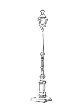 recommend clip art: Retro vintage street lamp vector sketch isolated on white background, Streetlight hand drawn illustration
