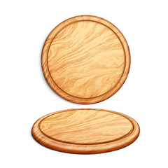 Pizza Board Accessory For Fat Food Set Vector. Round Wooden Pizza Board In Circular Shape Tray For Delicious Freshness Cook Nourishment. Wood Desk For Meal Template Realistic 3d Illustrations