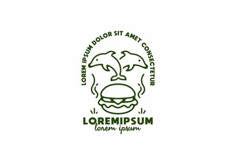 Burger and dolphins line art with lorem ipsum text