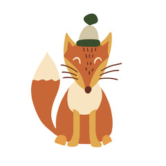 Cute autumn fox character. Vector illustration. Isolated on a white.