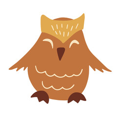 Cute little owl vector illustration. Autumn forest animals. Isolated on a white.