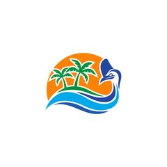 Fototapeta na wymiar beach bird palm Logo and island logo design vector design of circular beach icons