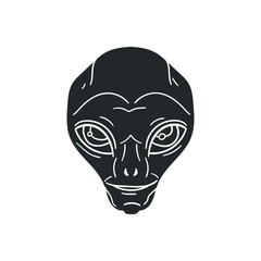 Alien Face Icon Silhouette Illustration. Ufo Space Vector Graphic Pictogram Symbol Clip Art. Doodle Sketch Black Sign.
