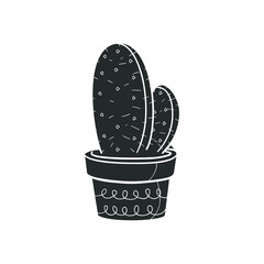 Cactus Pot Icon Silhouette Illustration. Succulents Plant Vector Graphic Pictogram Symbol Clip Art. Doodle Sketch Black Sign.