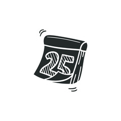 25th Calendar Icon Silhouette Illustration. Christmas Day Vector Graphic Pictogram Symbol Clip Art. Doodle Sketch Black Sign.