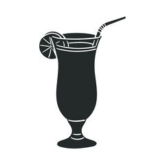 Cocktail Cup Icon Silhouette Illustration. Glass Juice Drink Vector Graphic Pictogram Symbol Clip Art. Doodle Sketch Black Sign.