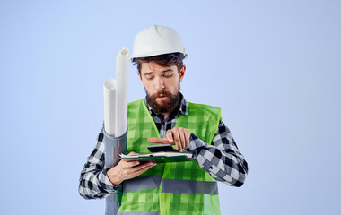 male worker construction work design profession isolated background