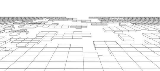 Vector perspective grid. Digital cyberspace. Network connection structure. White background concept.