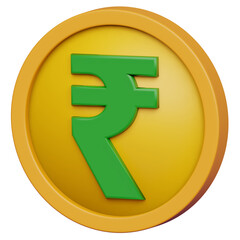 Indian rupee 3D coin on white background. Money currency 3D illustration.