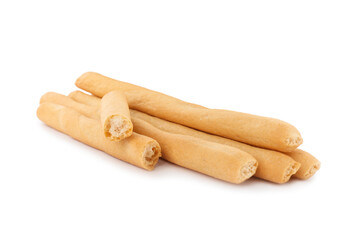 Fresh delicious grissini sticks on white background