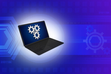 3d illustration laptop with industrial gear concept
