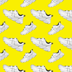 teen stylish white sneakers on colored background