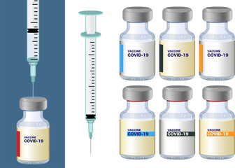 COVID-19 vaccine ampoule collection Bottles and Syringes Vector