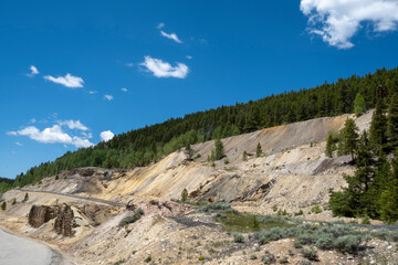 Views along Mineral Belt Trail of the remnants of 1880s  Leadville mines,  a loop through Leadville, which is tucked into the Rocky Mountains of central Colorado., USA.