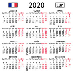French calendar 2020, Monday