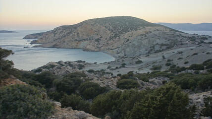 view from the top of the mountain in the Greek island of koufonisi August 2021