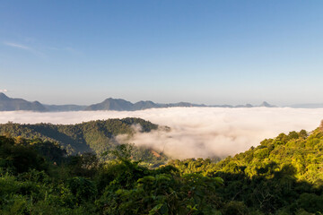 Top of a mountain with the sea of mist at Mon Kru Ba Sai, Mae Moei National Park, Tak in Thailand.
